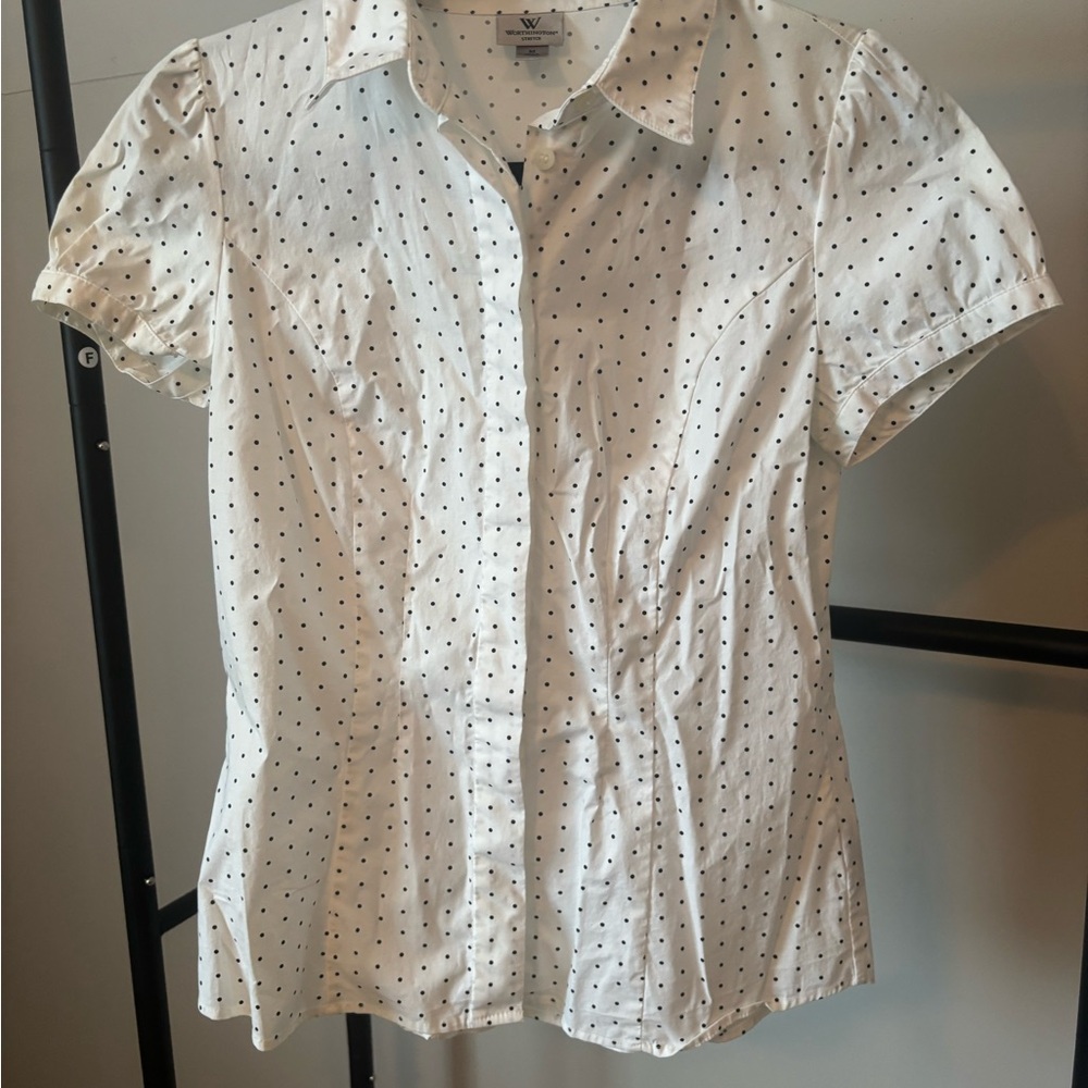 Worthington White Blouse with Black Dots